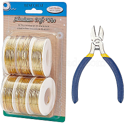 BENECREAT Round Aluminum Wire, with Iron Side Cutting Pliers, Gold, 15 Gauge, 1.5mm, 10m/roll, 6 rolls(AW-BC0003-31D-1.5mm)