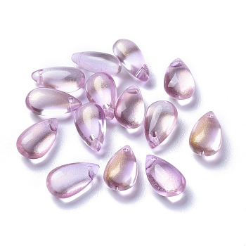 Transparent Glass Charms, Dyed & Heated, Teardrop, Plum, 13.5x8x5.5mm, Hole: 1mm