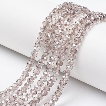 Electroplate Transparent Glass Beads Strands, Half Gray Plated, Faceted, Rondelle, Antique White, 6x5mm, Hole: 1mm, about 85~88pcs/strand, 16.1~16.5 inch(41~42cm)