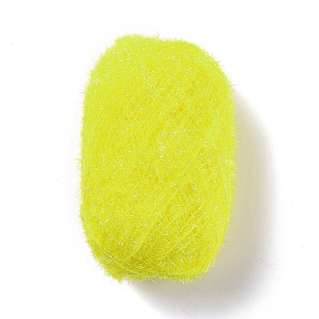 Polyester Crochet Yarn, Sparkling Scrubby Yarn, for Dish Scrubbies, Dishcloth, Decorating Crafts Knitting, Yellow, 10~13x0.5mm, 218.72 yard(200m)/roll