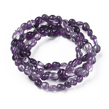 Natural Amethyst Bead Stretch Bracelets, Tumbled Stone, Nuggets, Inner Diameter: 2~2-1/4 inch(5.2~5.6cm)