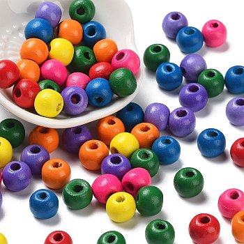 Natural Wood Beads, Dyed, Round, Mixed Color, 10x9mm, Hole: 3mm, about 1850pcs/500g