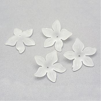 Transparent Acrylic Beads, Frosted, Flower, White, 29x27x7mm, Hole: 1.5mm, about 568pcs/500g