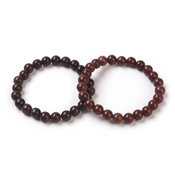 Natural Coffee Jasper Beaded Stretch Bracelets, Round, Coconut Brown, 2-1/8 inch~2-3/8 inch(5.5~6cm), Bead: 8~8.5mm