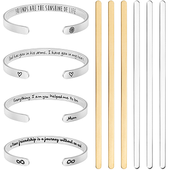 6Pcs 2 Styles 304 Stainless Steel Bangle Blank Strips, for DIY Cuff Bracelet Making, Metal Stamping & Engraving Blanks, Mixed Color, 16x0.6~0.8x0.16~0.2cm, 3pcs/style