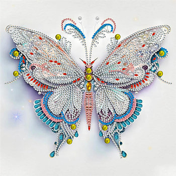 Butterfly DIY Diamond Painting Kit, Including Resin Rhinestones Bag, Diamond Sticky Pen, Tray Plate and Glue Clay, Colorful, 300x300mm