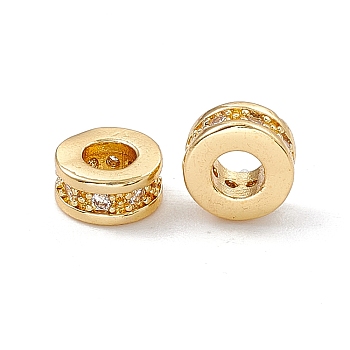 Brass Spacer Beads, with Crystal Rhinestone, Flat Round, Real 18K Gold Plated, 7x3~3.7mm, Hole: 3.4mm