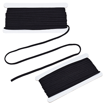 Polyester Elastic Cords, Flat, Black, 5mm, about 10.94 Yards(10m)/Card