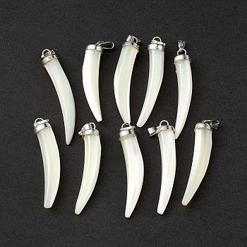 Natural Trochid Shell/Trochus Shell Pendants, Pepper Charms, with Platinum Tone Iron Snap on Bails, Seashell Color, 40.5x7.5x8mm, Hole: 6x2.5mm