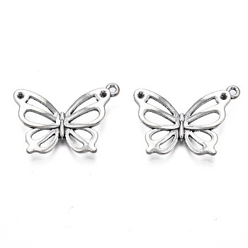 Tibetan Style Alloy Pendant Rhinestone Settings, Cadmium Free & Lead Free, Butterfly, Antique Silver, Fit for 1.5mm Rhinestone, 19x27.5x3.5mm, Hole: 1.4mm, about 600pcs/1000g