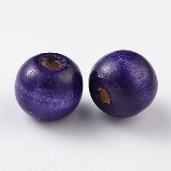Maple Wood Beads, Dyed, Round, Lead Free, Mauve, 12x10.5mm, Hole: 3mm, about 1800pcs/1000g