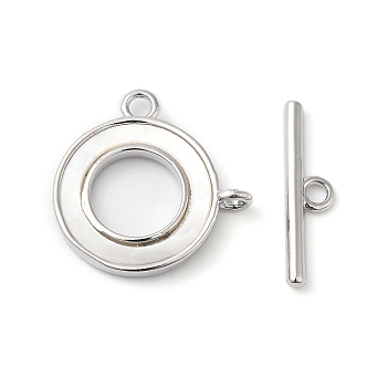 Brass Toggle Clasps, with Shell, Ring, Real Platinum Plated, Ring: 18x18x2mm, Hole: 1.8mm, Bar: 18x5x2mm, Hole: 1.8mm