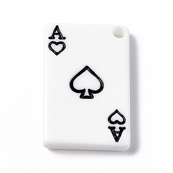 Printed Acrylic Pendants, Rectangle with Ace of Hearts Charm, White, 26x16.7x3.3mm, Hole: 2.2mm