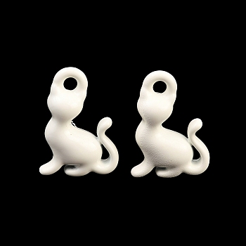 Spray Painted Alloy Charms, Cat Shape Charms, Cadmium Free & Nickel Free & Lead Free, White, 15x10x5mm, Hole: 1.8mm