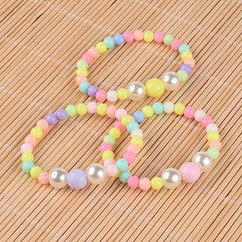 Round Opaque Acrylic Beaded Stretch Kids Bracelets, with Imitation Pearl Acrylic Beads, Mixed Color, 1-3/4 inch(4.6cm)