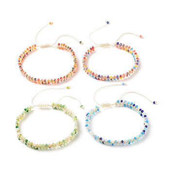 Glass Braided Bead Bracelet, Double Row Adjustable Bracelet for Women, Mixed Color, Inner Diameter: 2-1/4 inch(5.6cm)~3-3/8 inch(8.5cm)
