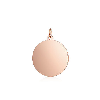 Ion Plating(IP) 304 Stainless Steel Pendants, with Jump Ring, Flat Round Charm, Stamping Blank Tag, Rose Gold, 14.5x12x1mm, Hole: 3.5mm