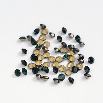 Back Plated Grade A Diamond Glass Pointed Rhinestone, Emerald, 1.5~1.6mm, about 1440pcs/bag