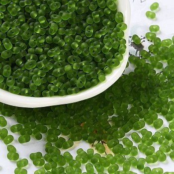 Glass Seed Beads, Transparent Colours, Frosted, Peanut, Green, 4~4.5x2~2.5x2~2.5mm, Hole: 0.8~0.9mm, about 10000pcs/pound