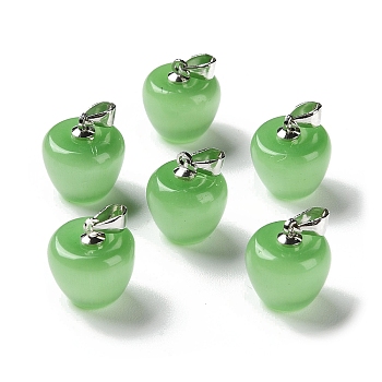 Cat Eye Pendants, with Iron Loops, Dyed, Apple, Light Green, 15x13.5mm, Hole: 5x3mm