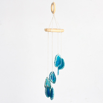 Nuggets Natural Agate Wind Chime, for Outdoor Home Garden Decor Geode Hanging Decorations , Deep Sky Blue, 315mm