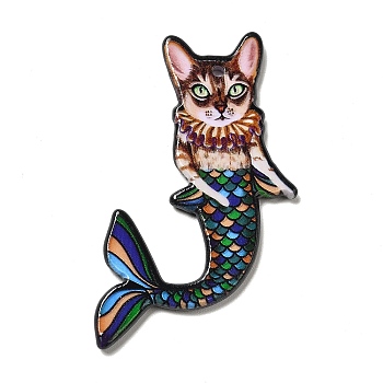 Acrylic Big Pendants, Cat Theme Charms, Mermaid Pattern, 50x29x2.5mm, Hole: 1.8mm