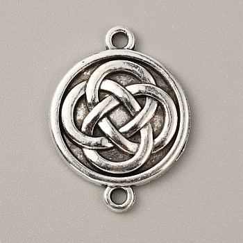 Tibetan Style Alloy Knot Connector Charms, Flat Round, Flower Pattern, 26.5x20x2.5mm, Hole: 1.8mm