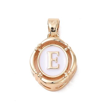 304 Stainless Steel Enamel Pendants, Oval with Letter, Golden, White, Letter.E, 15.5x11.5x4mm, Hole: 4.5x2.5mm