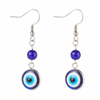 304 Stainless Steel Dangle Earrings, with Resin Evil Eye, Stainless Steel Color, 50mm, Pin: 0.7mm