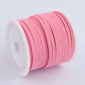 Faux Suede Cord, Faux Suede Lace, Hot Pink, 3x1.5mm, about 5.46 yards(5m)/roll, 25rolls/bag(LW-R003-28)