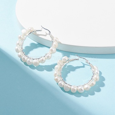 Boucles d'oreilles créoles perlées enveloppées de fil de perles naturelles pour femmes(EJEW-JE04758-03)-2