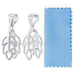 2Pcs 925 Sterling Silver Ice Pick Pinch Bails, Leaf, with 1Pc Suede Fabric Square Silver Polishing Cloth, Real Platinum Plated, 16.5x7mm, Hole: 3x4.5mm, Pin: 0.9mm(STER-DC0001-95)