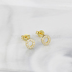 Brass Clear Cubic Zirconia Stud Earrings, Golden, Letter O, 6.5x6.5mm(WGC2A80-15)