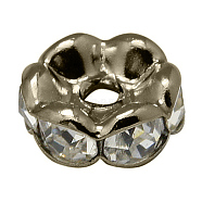 Brass Rhinestone Spacer Beads, Grade AAA, Wavy Edge, Nickel Free, Gunmetal, Rondelle, Crystal, 8x3.8mm, Hole: 1.5mm(X-RB-A014-L8mm-01B-NF)