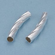 Brass Tube Beads, Long-Lasting Plated, Curved Beads, Twist Tube, 925 Sterling Silver Plated, 32x5mm, Hole: 4mm(KK-Y003-82B-S)