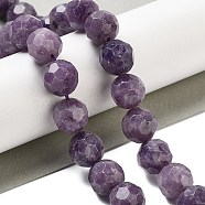 Natural Lepodolite Beads Strands, Faceted Football Hexagonal Cut, Round, 9.5~10mm, Hole: 1.2mm, about 39pcs/strand, 15.08 inch(38.3cm)(G-C150-B03-02)