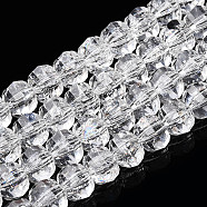 Transparent Crackle Glass Beads Strands, Faceted, Round, Clear, 8~8.5x6~6.5mm, Hole: 1mm, about 60~61Pcs/strand, 14.76~15.16 inch(37.5~38.5cm)(GLAA-N051-05)