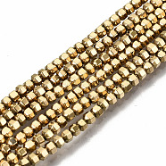 Electroplate Non-magnetic Synthetic Hematite Beads Strands, Hexagon, Faceted, Real 18K Gold Plated, 2x2mm, Hole: 0.8mm, about 221~225pcs/strand, 15.98 inch~16.14 inch(40.6cm~41cm)(G-T114-46G)
