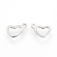 201 Stainless Steel Open Heart Pendants, Hollow, Stainless Steel Color, 7x10.5x1mm, Hole: 1.5mm(STAS-S067-08)