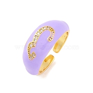 Number 3 Brass Micro Pave Clear Cubic Zirconia Open Cuff Rings, Enamel Ring for Women, Lead Free & Cadmium Free, Lilac, 9mm, Adjustable(RJEW-U009-02D-G)