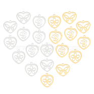 DICOSMETIC 24Pcs 6 Style 201 Stainless Steel Pendants, Laser Cut Pendants, Heart with Butterfly, Heart with Butterfly, Mixed Color, 15.5~17.5x15.5~17x1mm, Hole: 1.4mm, 4pcs/style(STAS-DC0008-49)