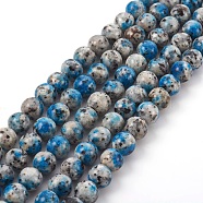 Natural K2 Stone/Raindrop Azurite Beads Strands, Dyed, Round, 6mm, Hole: 1mm, about 64pcs/strand, 15.5 inch(39.5cm)(X-G-F587-04-6mm)