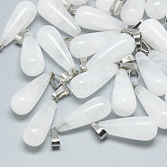 Natural Quartz Crystal Pendants, with Stainless Steel Snap On Bails, teardrop, 28~30x10~12mm, Hole: 6x4mm(G-T081-26)