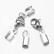 304 Stainless Steel Lobster Claw Clasps, with Cord Ends, Stainless Steel Color, 34mm(STAS-G075-02B)