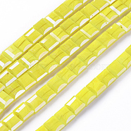 Electroplate Opaque Solid Color Glass Beads Strands, Faceted Square, Yellow, 9x9x5mm, Hole: 1mm, about 35pcs/strand, 12.4 inch(EGLA-M020-06)