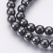 Electroplate Non-Magnetic Synthetic Hematite Beads Strands, Polished, Frosted, Round, Original Color, 8mm, Hole: 1mm, about 53pcs/strand, 15.9 inch(40.5cm)(G-F585-C09-8mm)