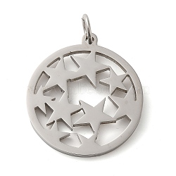 304 Stainless Steel Pendants, with Jump Ring, Flat Round, Stainless Steel Color, Star, 33x29.5x2mm, Hole: 5.5mm(STAS-C086-05L-P)