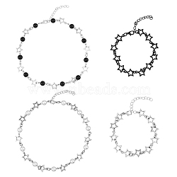 4Pcs 4 Style Alloy Hollow Star Link Chain Bracelets & Necklaces with ABS Plastic Pearl Beaded, Jewelry Sets for Women, Mixed Color, 7-1/2 inch(19cm), 14.06 inch(35.7cm), 1Pc/style(SJEW-FI0001-09)
