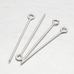 925 Sterling Silver Eye Pin, Silver, 30mm, Hole: 1mm, Pin: 0.5mm(X-STER-E041-08B)