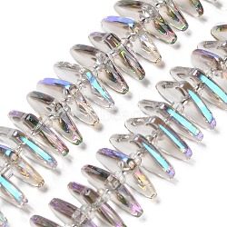 Electroplate Glass Beads Strands, Triangle, Purple, 9x15.5~16x2.8~3mm, Hole: 1mm, about 119~131pcs/strand, 24.21''~24.41''(61.5~62cm)(GLAA-K061-04A-HR01)
